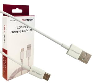 DMInteract 1.5 Meters, 5V/2A, 480Mbps, 2.0V USB A to C Nickel Plated with White Plastic Housing Charging Cable for Laptops and Accessories with USB C Connectors Mobile Phones, Tablets